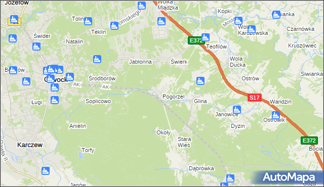 mapa Pogorzel gmina Celestynów, Pogorzel gmina Celestynów na mapie Targeo