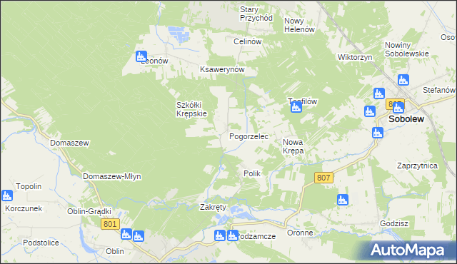 mapa Pogorzelec gmina Maciejowice, Pogorzelec gmina Maciejowice na mapie Targeo