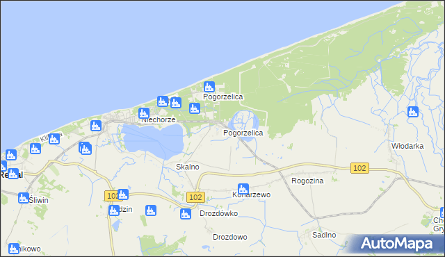 mapa Pogorzelica gmina Karnice, Pogorzelica gmina Karnice na mapie Targeo