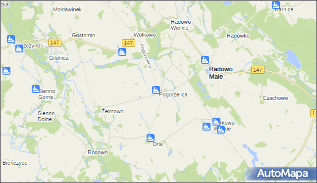 mapa Pogorzelica gmina Radowo Małe, Pogorzelica gmina Radowo Małe na mapie Targeo