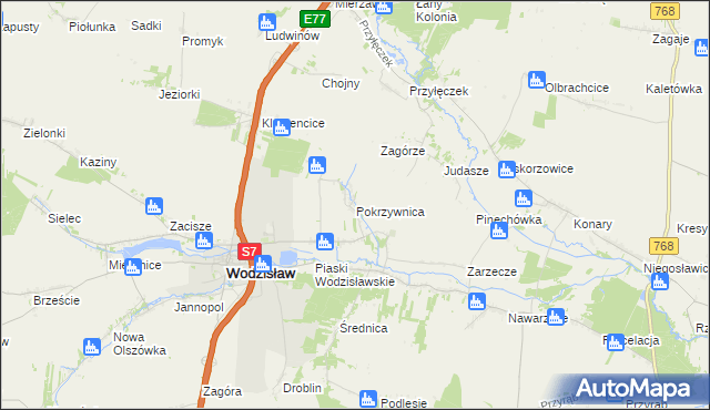 mapa Pokrzywnica gmina Wodzisław, Pokrzywnica gmina Wodzisław na mapie Targeo