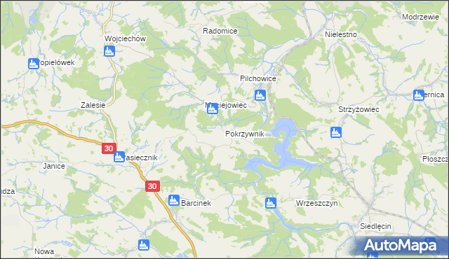 mapa Pokrzywnik gmina Lubomierz, Pokrzywnik gmina Lubomierz na mapie Targeo