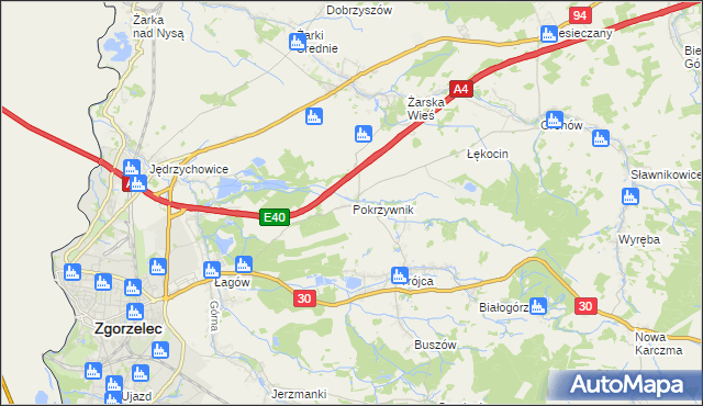 mapa Pokrzywnik gmina Zgorzelec, Pokrzywnik gmina Zgorzelec na mapie Targeo