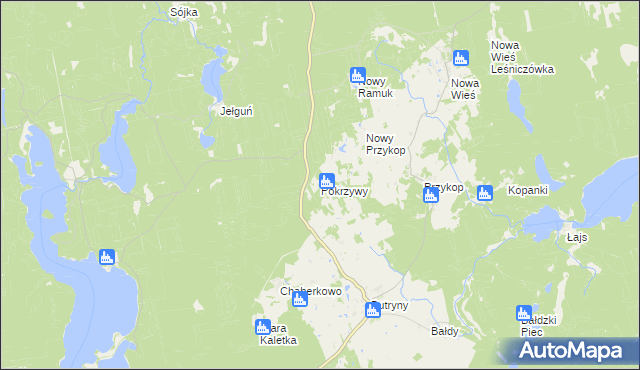 mapa Pokrzywy gmina Purda, Pokrzywy gmina Purda na mapie Targeo