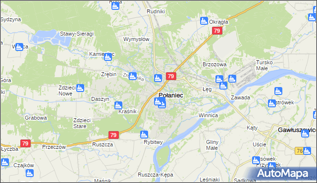 mapa Połaniec powiat staszowski, Połaniec powiat staszowski na mapie Targeo