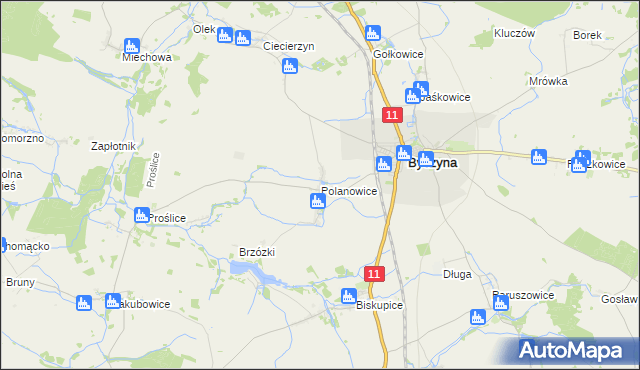 mapa Polanowice gmina Byczyna, Polanowice gmina Byczyna na mapie Targeo
