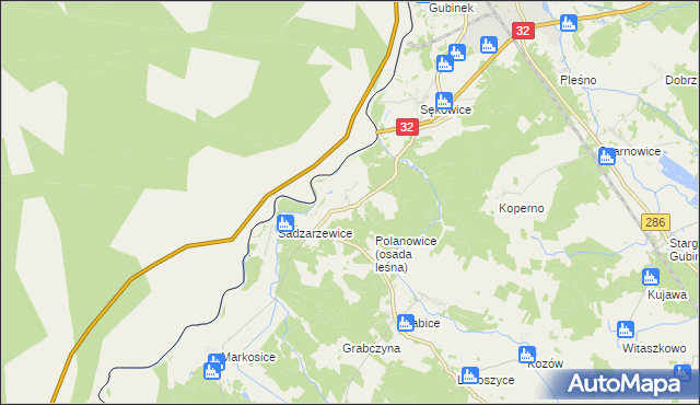 mapa Polanowice gmina Gubin, Polanowice gmina Gubin na mapie Targeo