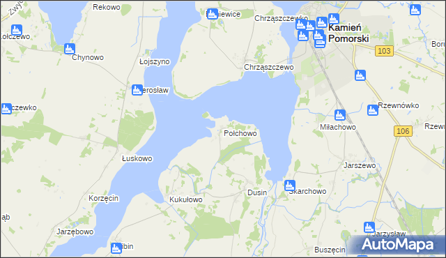 mapa Połchowo gmina Kamień Pomorski, Połchowo gmina Kamień Pomorski na mapie Targeo