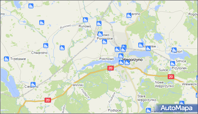 mapa Połchowo gmina Węgorzyno, Połchowo gmina Węgorzyno na mapie Targeo