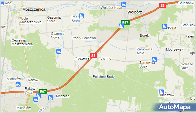 mapa Polichno gmina Wolbórz, Polichno gmina Wolbórz na mapie Targeo