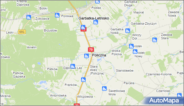 mapa Policzna powiat zwoleński, Policzna powiat zwoleński na mapie Targeo