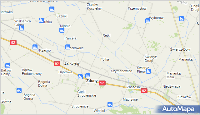 mapa Pólka gmina Zduny, Pólka gmina Zduny na mapie Targeo