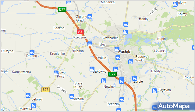 mapa Pólko gmina Pasłęk, Pólko gmina Pasłęk na mapie Targeo
