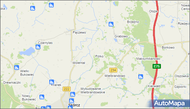 mapa Pólko gmina Skórcz, Pólko gmina Skórcz na mapie Targeo