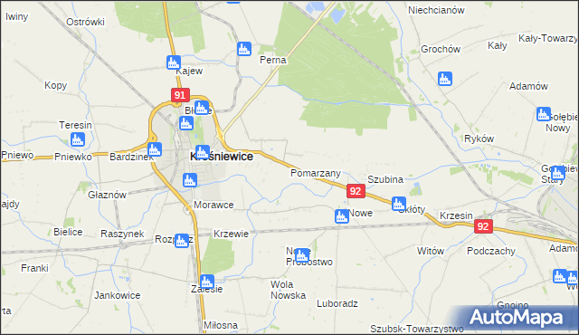 mapa Pomarzany gmina Krośniewice, Pomarzany gmina Krośniewice na mapie Targeo