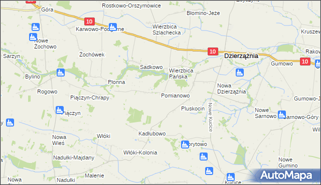 mapa Pomianowo gmina Dzierzążnia, Pomianowo gmina Dzierzążnia na mapie Targeo