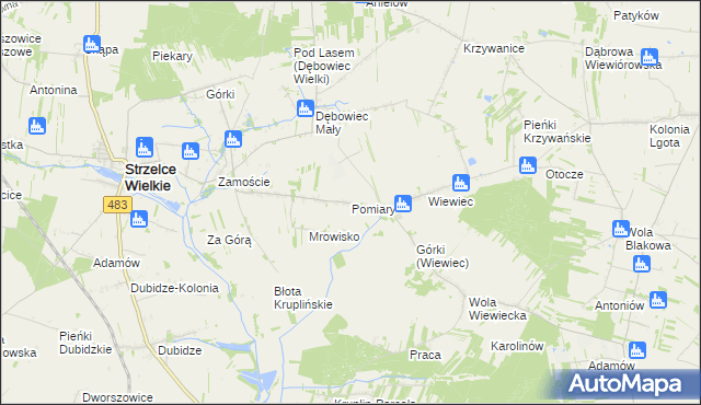 mapa Pomiary gmina Strzelce Wielkie, Pomiary gmina Strzelce Wielkie na mapie Targeo
