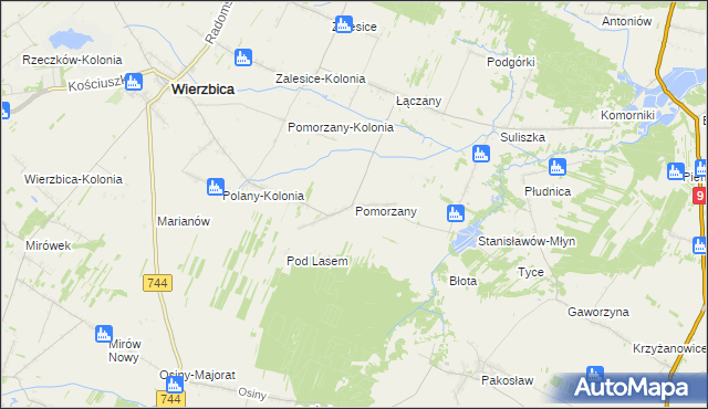 mapa Pomorzany gmina Wierzbica, Pomorzany gmina Wierzbica na mapie Targeo