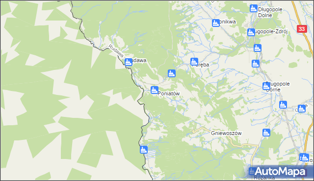 mapa Poniatów gmina Bystrzyca Kłodzka, Poniatów gmina Bystrzyca Kłodzka na mapie Targeo