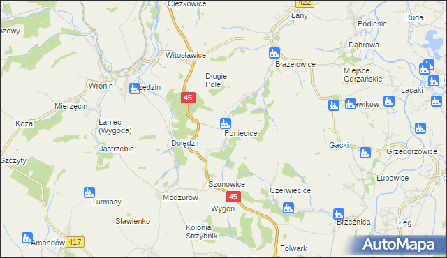 mapa Ponięcice, Ponięcice na mapie Targeo