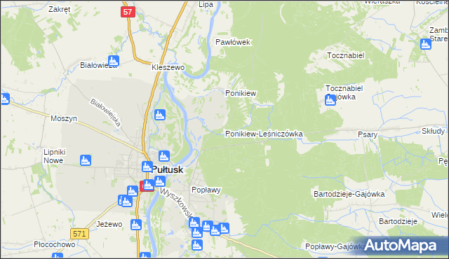 mapa Ponikiew-Leśniczówka, Ponikiew-Leśniczówka na mapie Targeo