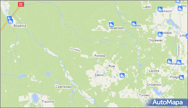 mapa Ponikła gmina Miastko, Ponikła gmina Miastko na mapie Targeo