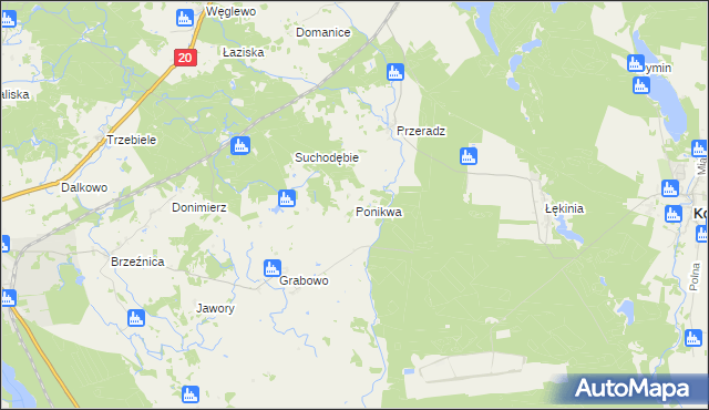 mapa Ponikwa gmina Biały Bór, Ponikwa gmina Biały Bór na mapie Targeo