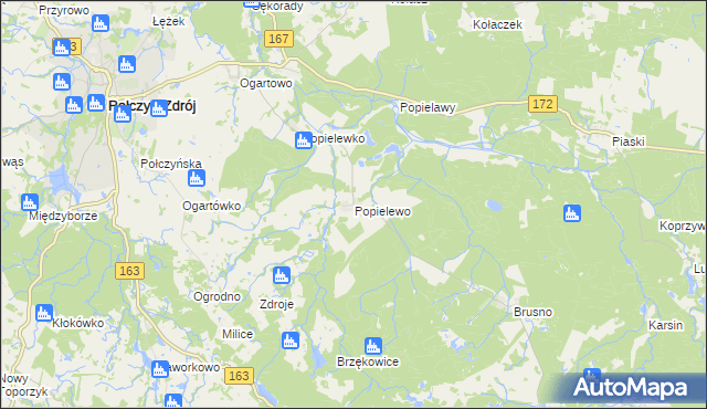 mapa Popielewo gmina Połczyn-Zdrój, Popielewo gmina Połczyn-Zdrój na mapie Targeo