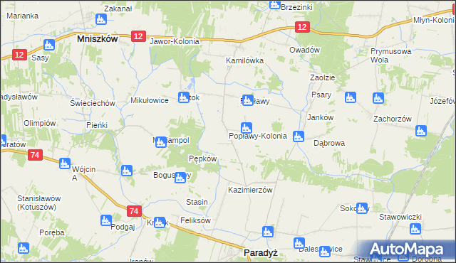 mapa Popławy-Kolonia, Popławy-Kolonia na mapie Targeo