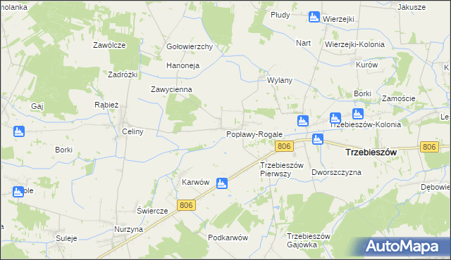 mapa Popławy-Rogale, Popławy-Rogale na mapie Targeo