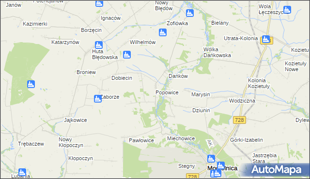 mapa Popowice gmina Mogielnica, Popowice gmina Mogielnica na mapie Targeo