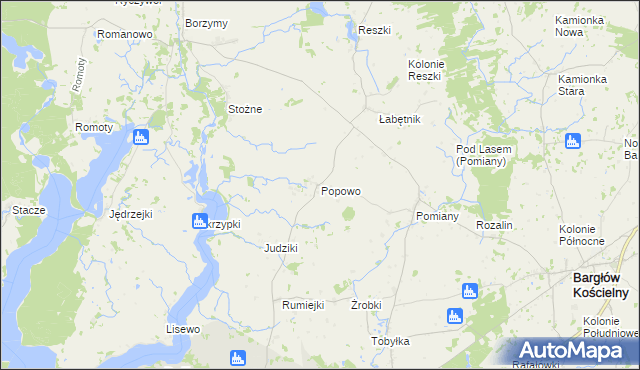 mapa Popowo gmina Bargłów Kościelny, Popowo gmina Bargłów Kościelny na mapie Targeo