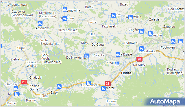 mapa Porąbka gmina Dobra, Porąbka gmina Dobra na mapie Targeo
