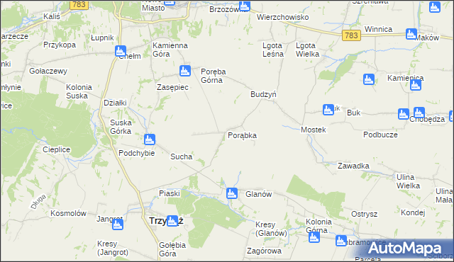 mapa Porąbka gmina Trzyciąż, Porąbka gmina Trzyciąż na mapie Targeo