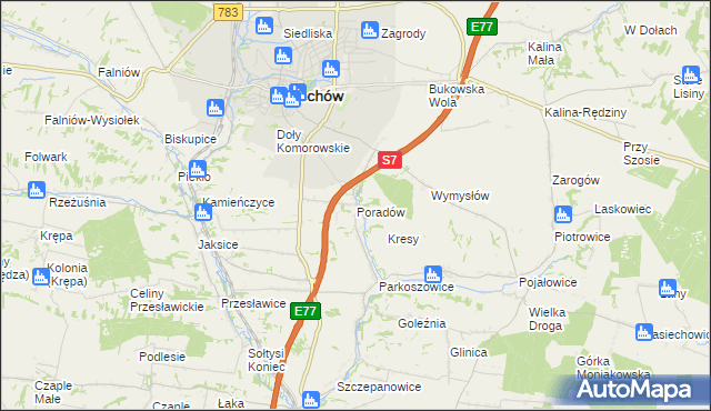 mapa Poradów gmina Miechów, Poradów gmina Miechów na mapie Targeo