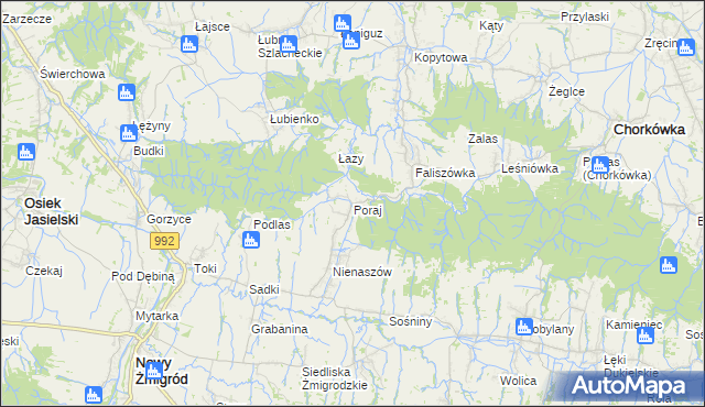 mapa Poraj gmina Chorkówka, Poraj gmina Chorkówka na mapie Targeo