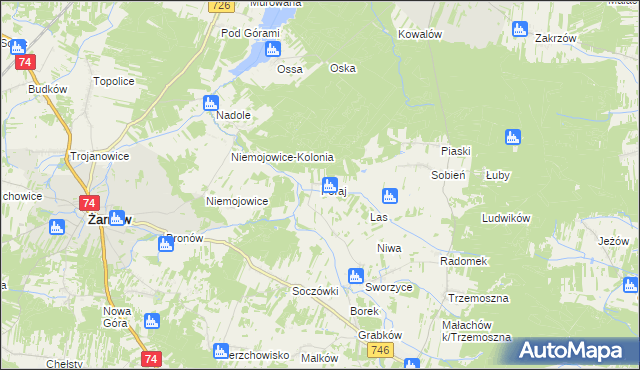 mapa Poraj gmina Końskie, Poraj gmina Końskie na mapie Targeo