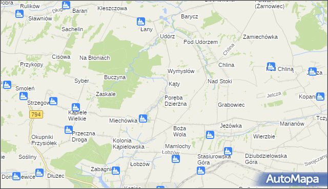 mapa Poręba Dzierżna, Poręba Dzierżna na mapie Targeo
