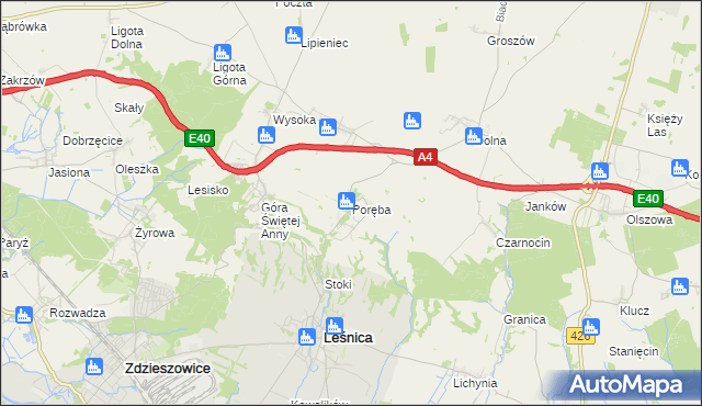 mapa Poręba gmina Leśnica, Poręba gmina Leśnica na mapie Targeo