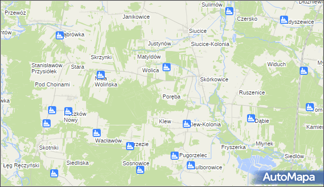 mapa Poręba gmina Żarnów, Poręba gmina Żarnów na mapie Targeo