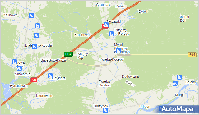 mapa Poręba-Kocęby, Poręba-Kocęby na mapie Targeo