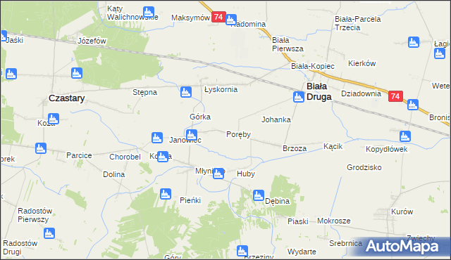 mapa Poręby gmina Biała, Poręby gmina Biała na mapie Targeo