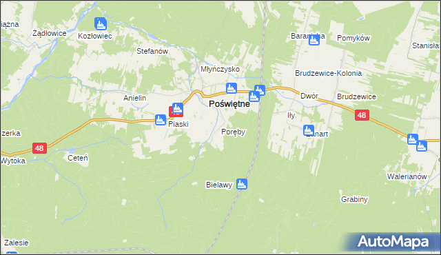 mapa Poręby gmina Poświętne, Poręby gmina Poświętne na mapie Targeo