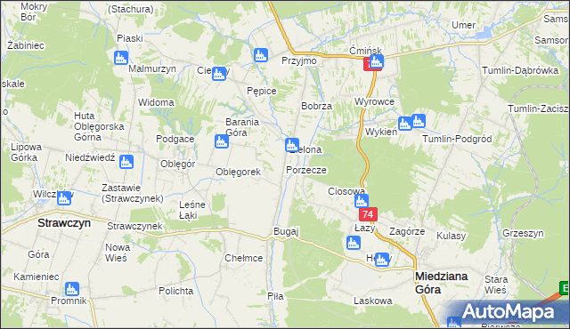 mapa Porzecze gmina Miedziana Góra, Porzecze gmina Miedziana Góra na mapie Targeo