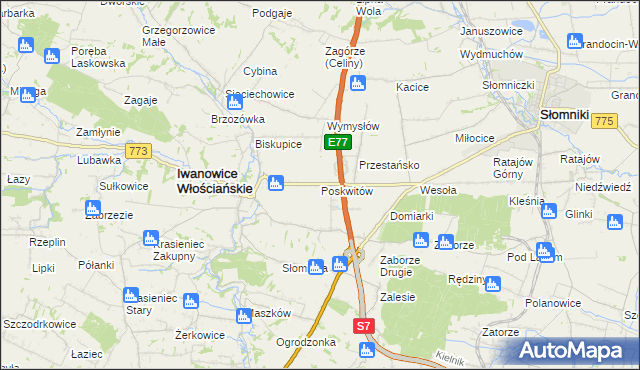 mapa Poskwitów, Poskwitów na mapie Targeo