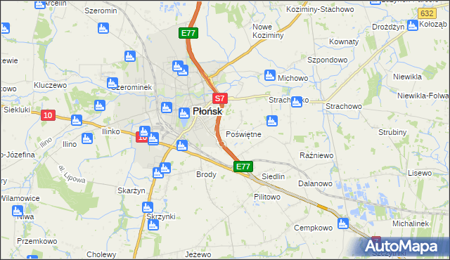 mapa Poświętne gmina Płońsk, Poświętne gmina Płońsk na mapie Targeo