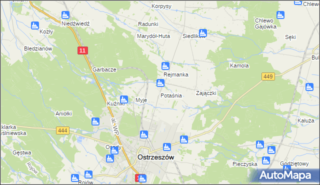 mapa Potaśnia gmina Ostrzeszów, Potaśnia gmina Ostrzeszów na mapie Targeo