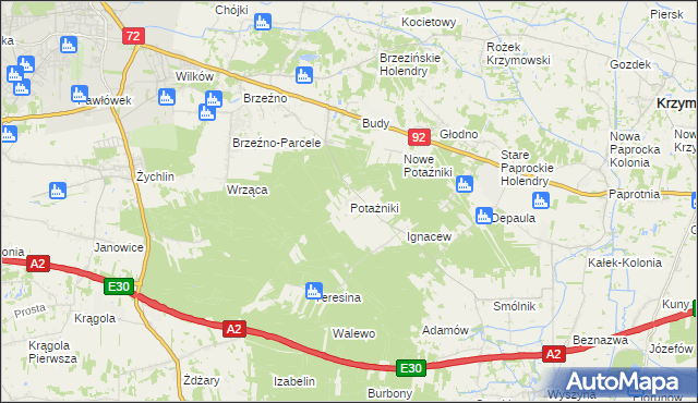 mapa Potażniki, Potażniki na mapie Targeo