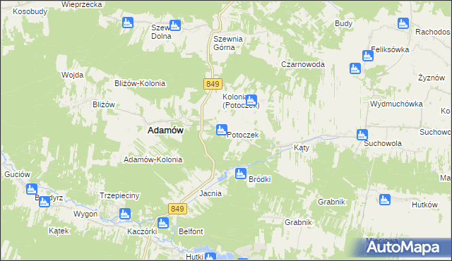 mapa Potoczek gmina Adamów, Potoczek gmina Adamów na mapie Targeo