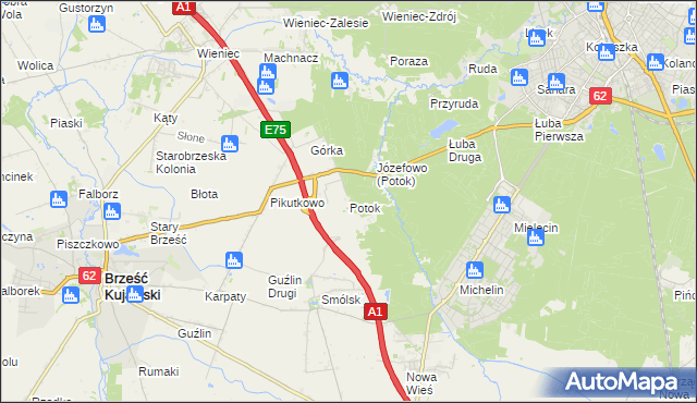 mapa Potok gmina Włocławek, Potok gmina Włocławek na mapie Targeo